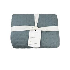 Pottery Barn Pick Stitch Cotton Linen Quilted King Sham‎ Sonoma Blue NEW NWT